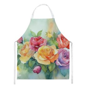 Roses in Watercolor Apron Cooking Kitchen Server Baking Crafts Gardening for Adult Women Men, Unisex, Large, Multicolor
