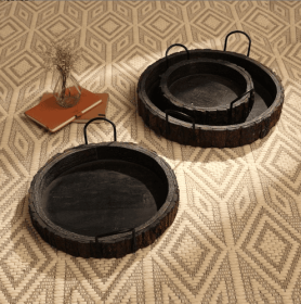 Chato Handmade Round Wooden Decor & Serving Tray (Color: Black)